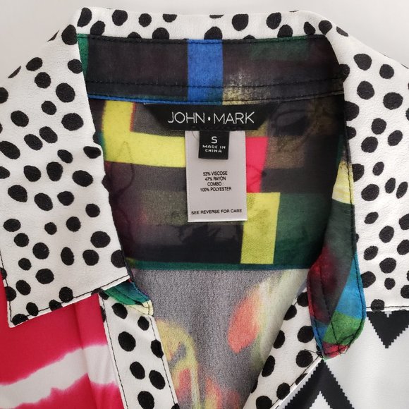 John Mark Paneled Mixed Media Cuff-Sleeve Button-Front Blouse S - Picture 4 of 8